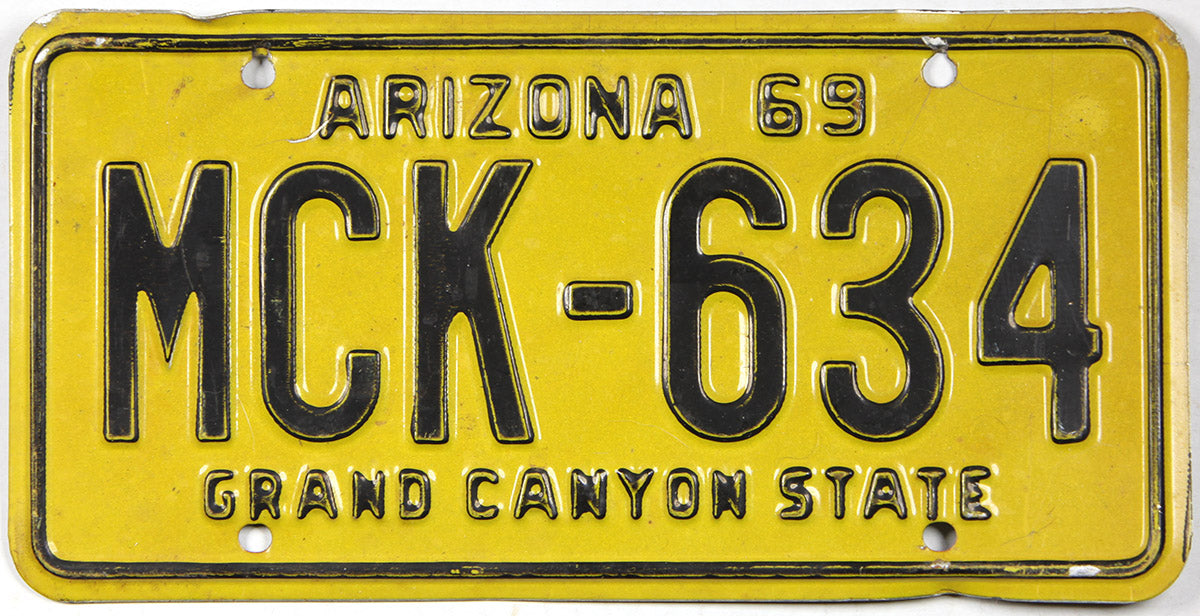 Classic 1969 Arizona car license plate grading very good