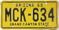 Classic 1969 Arizona car license plate grading very good