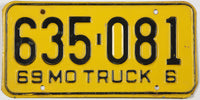 Classic 1969 Missouri truck license plate grading very good plus