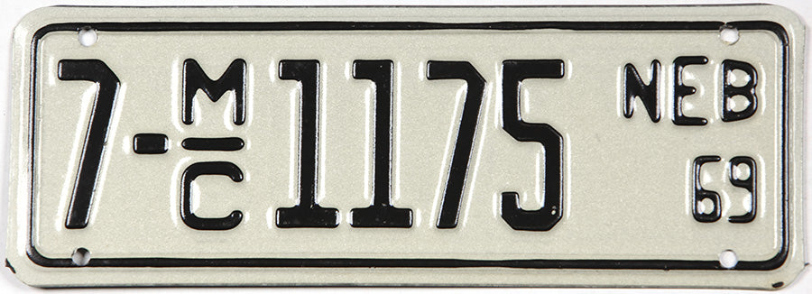 Classic 1969 Nebraska Motorcycle License Plate grading excellent County 7