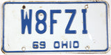 Classic 1969 Ohio ham radio car license plate grading very good with metal bends