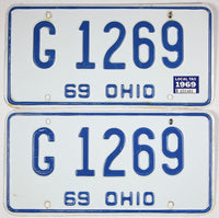 pair of classic 1969 Ohio car license plates grading very good plus