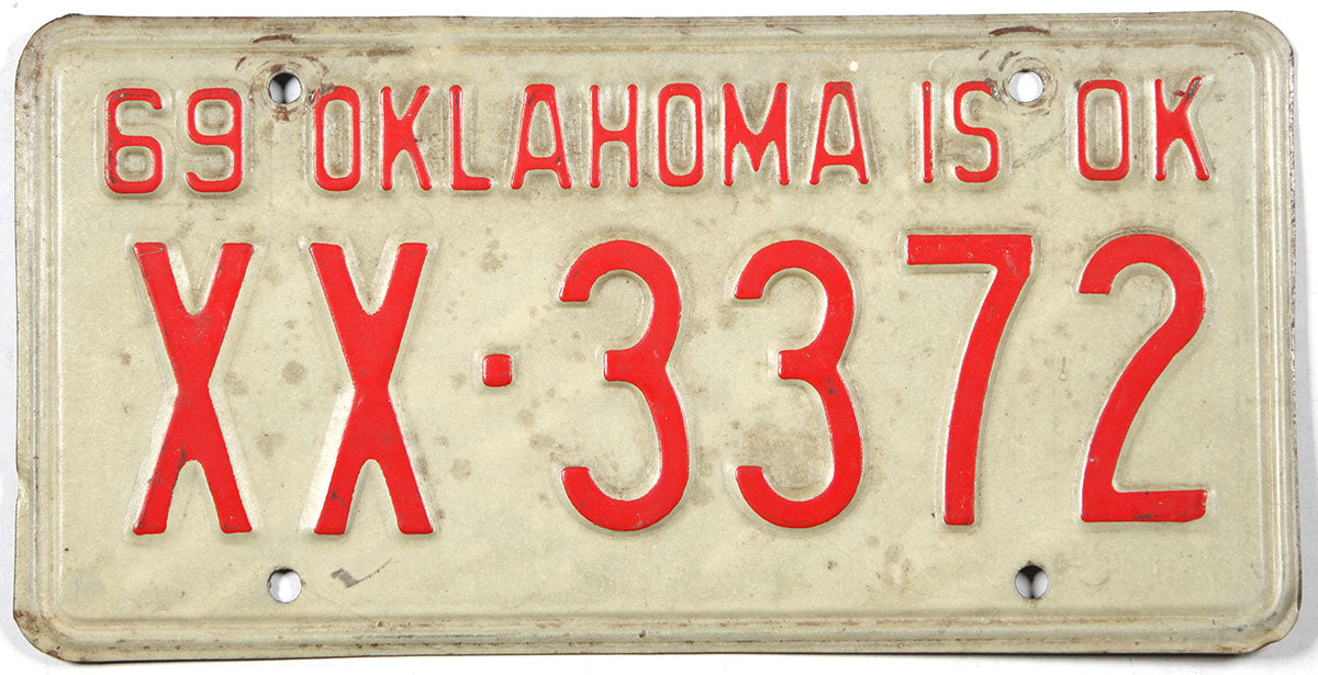1969 Oklahoma car license plate grading good plus