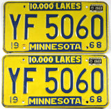 Classic pair 1969 Minnesota truck license plates grading very good plus