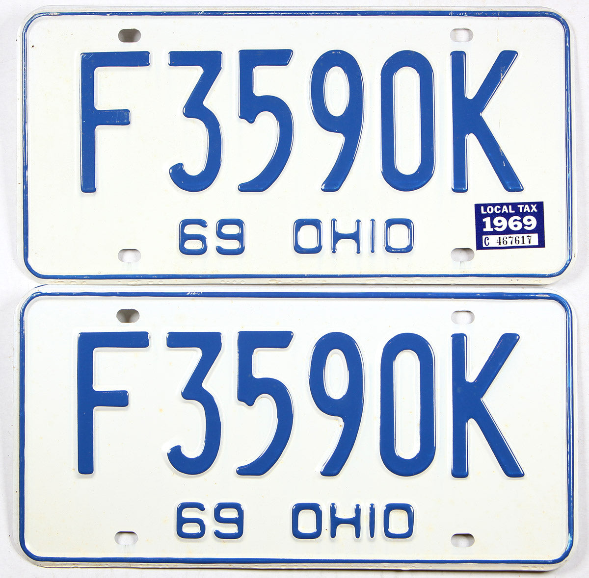 classic 1969 Ohio car license plates grading excellent with original mailing envelope