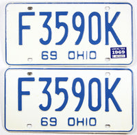 classic 1969 Ohio car license plates grading excellent with original mailing envelope
