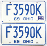 classic 1969 Ohio car license plates grading excellent with original mailing envelope