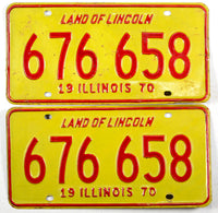 A pair of classic 1970 Illinois Passenger Automobile License Plates for sale by Brandywine General Store in very good condition