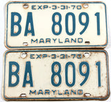 A pair of classic 1970 Maryland passenger car license plate for sale by Brandywine General Store in good plus condition