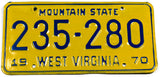 A classic 1970 West Virginia Passenger Car License Plate for sale by Brandywine General Store in excellent minus condition wtih the original mailing envelope