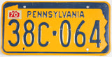 1970 Pennsylvania car license plate in very good plus condition
