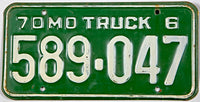 Classic 1970 Missouri truck license plate grading very good