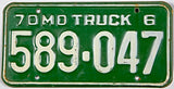 Classic 1970 Missouri truck license plate grading very good