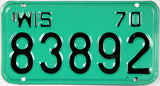 Classic 1970 Wisconsin Motorcycle License Plate excellent minus
