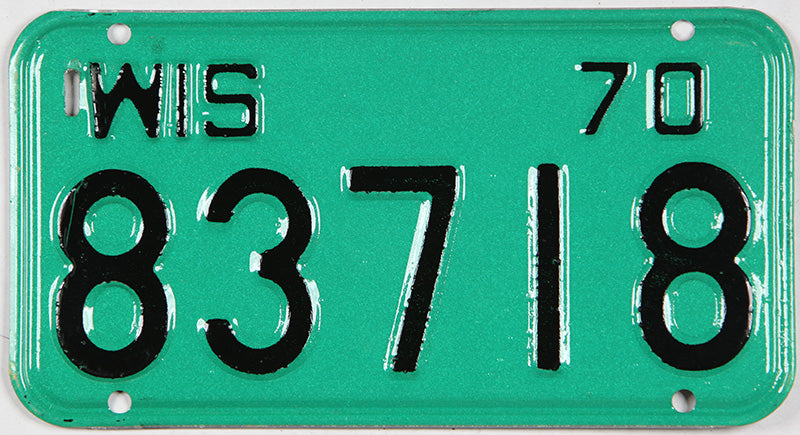 Classic 1970 Wisconsin Motorcycle License Plate grading excellent plus
