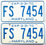 pair classic 1970 Maryland car license plates in excellent condition
