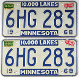 Classic pair 1970 Minnesota car license plates grading very good plus