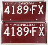 A pair of New Old Stock 1971 Michigan Commercial License Plates for sale by Brandywine General Store in excellent minus condition