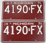 A pair of New Old Stock 1971 Michigan Commercial License Plates for sale by Brandywine General Store in excellent minus condition