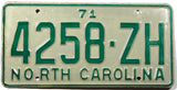 A 1971 North Carolina truck license plate for sale by Brandywine General Store in Unused Excellent minus condition