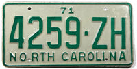 A 1971 North Carolina truck license plate for sale by Brandywine General Store in Unused Excellent minus condition