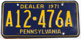 A 1971 Pennsylvania Dealer License Plate for sale by Brandywine General Store in excellent minus condition