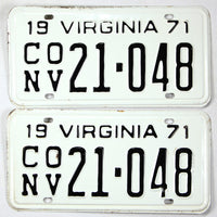 pair of 1971 VA convertible license plates in very good plus condition