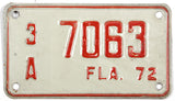 An unused classic NOS 1972 Florida Motorcycle License Plate for sale by Brandywine General Store in very good condition