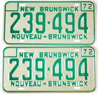 1972 New Brunswick License Plates