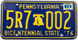 A vintage 1972 Pennsylvania bicentennial license plate for sale by Brandywine General Store in excellent minus condition
