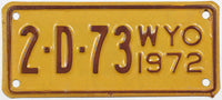 A 1972 Wyoming motorcycle dealer license plate for sale by Brandywine General Store in excellent minus condition wiht envelope