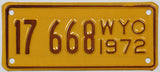 1972 Wyoming Motorcycle License Plate