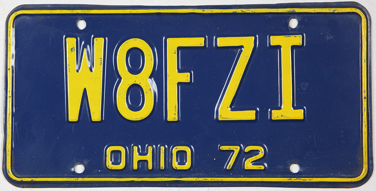 Classic 1972 Ohio ham radio car license plate grading very good plus