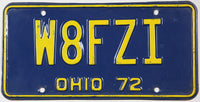 Classic 1972 Ohio ham radio car license plate grading very good plus