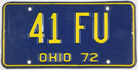 1972 Ohio car license plate with interesting DMV number grading very good plus