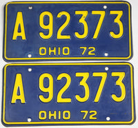 classic pair of 1972 Ohio car license plates grading very good