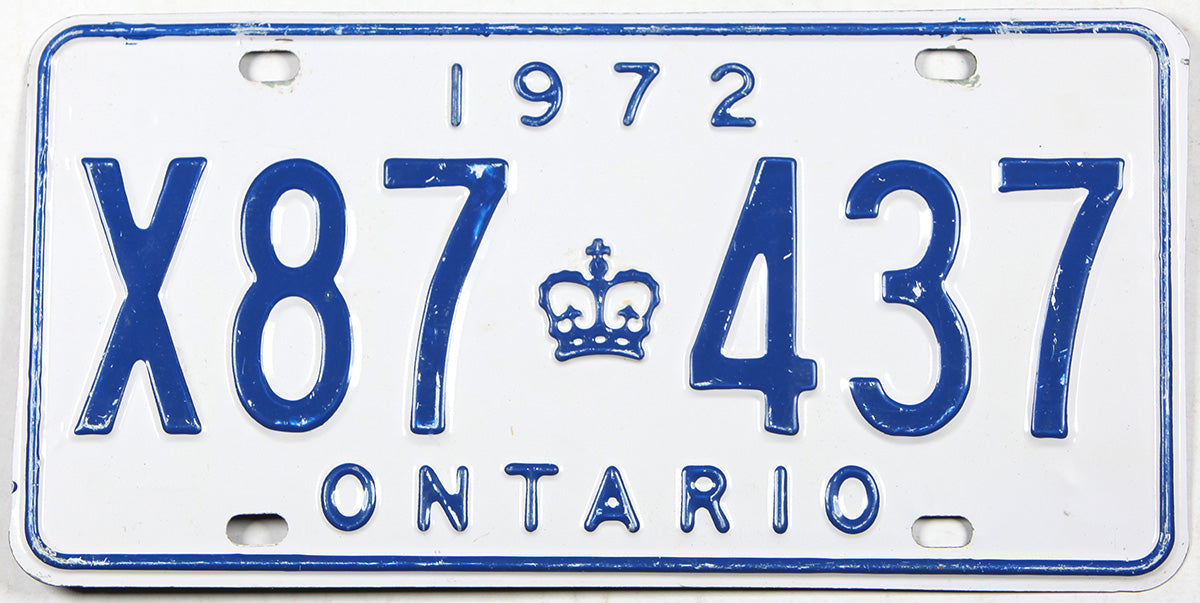 Classic 1972 Ontario dual purpose vehicle license plate grading very good plus