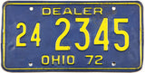 Classic 1972 Ohio single dealer license plate grading very good