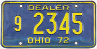 Classic 1972 Ohio single dealer license plate grading very good