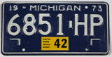 A 1973 Michigan weighted truck License Plate for sale by Brandywine General Store in very good plus condition