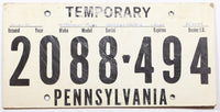 A 1973 Pennsylvania temporary license plate for sale by Brandywine General Store in very good condition