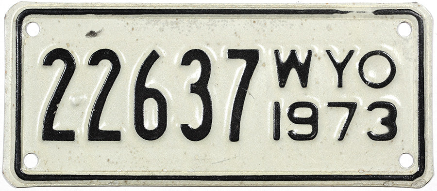 A classic 1973 Wyoming motorcycle license plate for sale by Brandywine General Store County #2