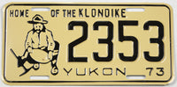 A 1973 Yukon passenger car license plate for sale at Brandywine General Store in near mint condition