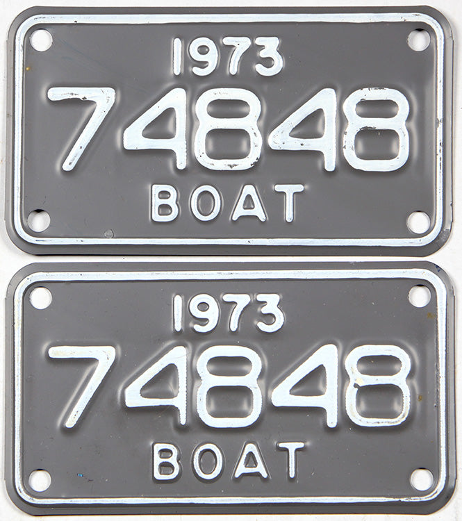 Classic pair 1973 Michigan boat license plates excellent condition with wrapper