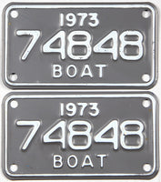 Classic pair 1973 Michigan boat license plates excellent condition with wrapper