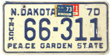 1973 ND truck license plate in very good minus condition