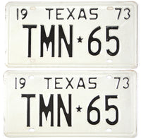classic pair of 1973 Texas car license plates grading excellent minus
