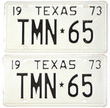 classic pair of 1973 Texas car license plates grading excellent minus