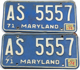 A classic pair of 1974 Maryland passenger car license plates for sale at Brandywine General Store in very good minus condition