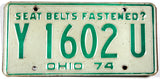 A classic single 1974 Ohio car license plate for sale by Brandywine General Store in very good condition